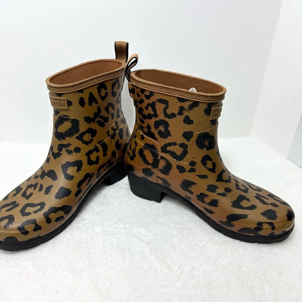 Hunter‎ Rain boots Leopard Print Matte Block-Heel Girl Size 6
